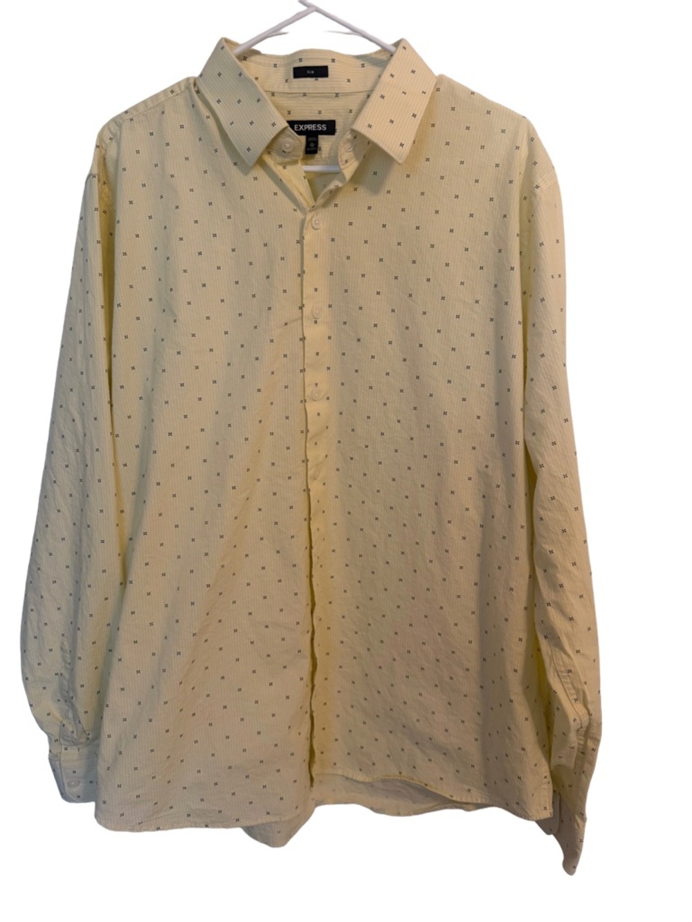 Express Men's Slim Fit Yellow Button-Up Shirt with Micro Dot Print Size XL